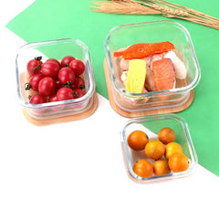 Kuber Industries Borosilicate Kitchen Containers Set with Bamboo Lid | Glass Containers with Lid | Airtight | Microwave Safe | Ratatouille Print | 310ml 510ml 800ml | Pack of 3 | Multipurpose