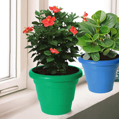 Kuber Industries Solid 2 Layered Plastic Flower Pot|Gamla for Home Decor,Nursery,Balcony,Garden,6"x5",Pack of 3 (Orange & Green & Blue)