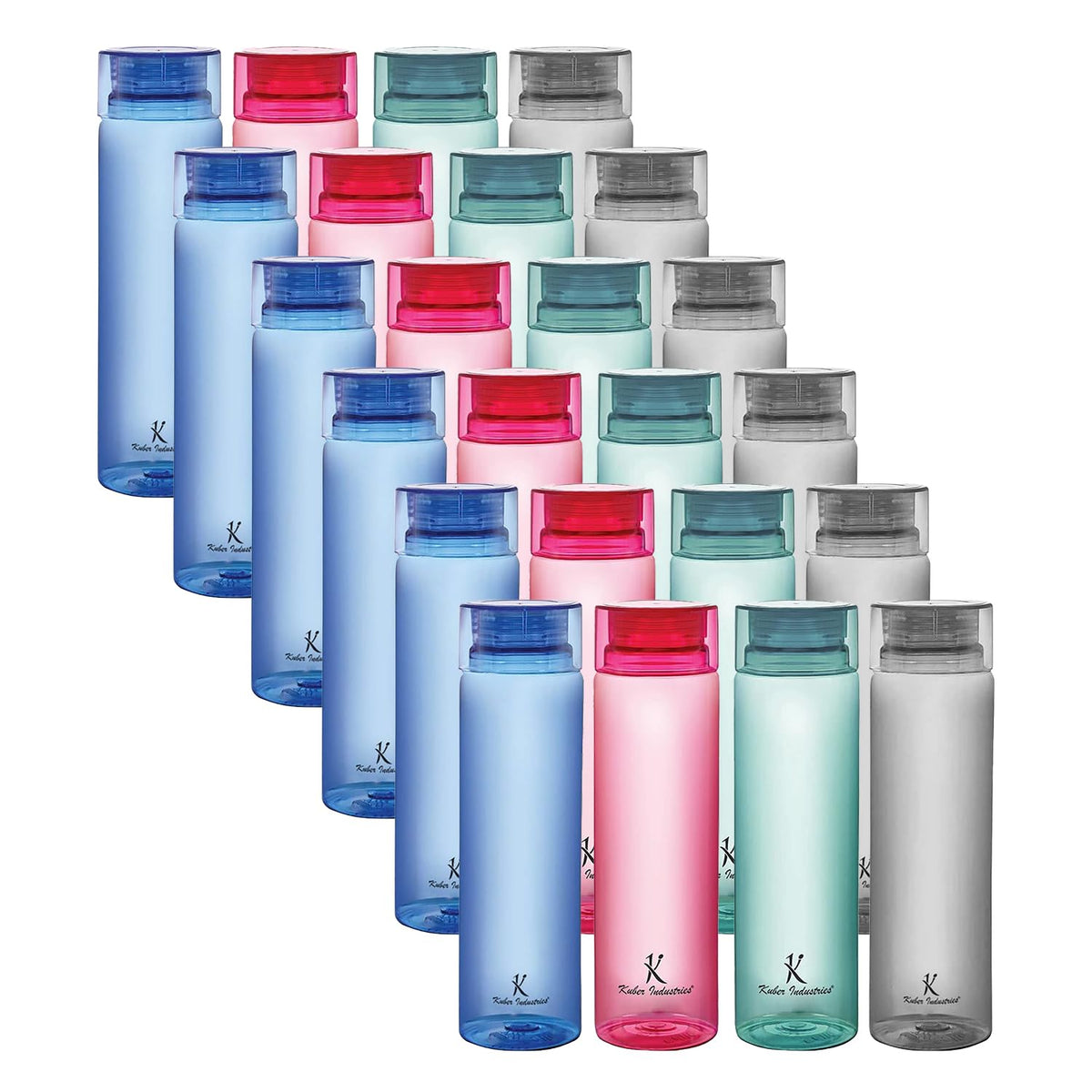 Kuber Industries BPA Free Plastic Water Bottles | Breakproof, Leakproof, Food Grade PET Bottles | Water Bottle for Kids & Adults | Plastic Bottle Set of 4 |Assorted (Pack of 6)