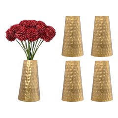 Kuber Industries (Set of 5) Metal Flower Vase Stand for Living Room Corner - Show Pieces for Dining Table - Cone Shaped Vase for Plants Decoration (Gold)