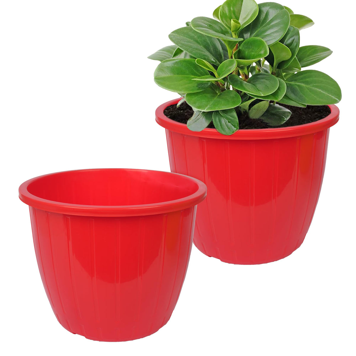 Kuber Industries Flower Pot | Flower Pots for Indoor & Outdoor | Plastic Pot for Gardening | Planter for Flower | Balcony Flower Pot with Drain Holes | Duro Flower Pot | 8 Inch | Pack of 2 | Red