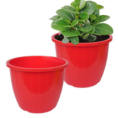 Kuber Industries Flower Pot | Flower Pots for Indoor & Outdoor | Plastic Pot for Gardening | Planter for Flower | Balcony Flower Pot with Drain Holes | Duro Flower Pot | 8 Inch | Pack of 2 | Red