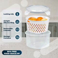 Kuber Industries 6 Pcs Food Containers | Round Storage Box for Fridge | Vegetable Fruit Strainer Basket | Refrigerator Storage Box | Containers With Airtight Lid | HXP00282 | Transparent | Pack of 2