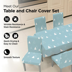 Kuber Industries Set of 5 Waterproof & Oil Repellent Dining Table Chair Cover 4 Seater Full Set | Washable & Dustproof Seat Cover Protector Slipcover | White Triangle Design - Blue