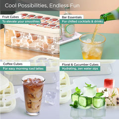 Kuber Industries 2 Layer Ice Cube Trays with Storage Box & Ice Scoop | 56 Compartments | One Press Demolding | Ice Cubes for Whiskey Cocktails Mocktails Soft Drinks | BPA Free | White