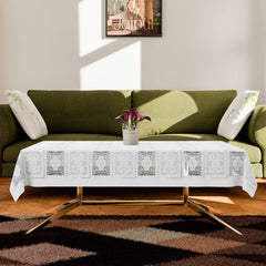 Kuber Industries Center Table Cover | Cotton Net Square Flower Pattern Table Cover | Luxurious Net Tablecloth | Tea Table Cover for Living room | 40x60 Inch | White