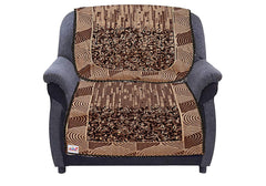 Fun Homes Flower Print 6 Piece Velvet 5 Seater Sofa Cover Use Both Side,Living Room,Drawing Room,Bedroom,Guest Room - Brown, Standard (FSHOME011148)
