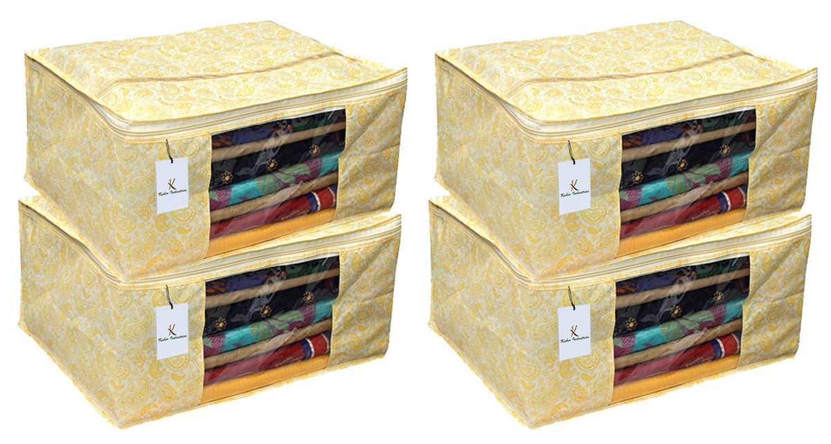 Kuber Industries 4 Piece Non Woven Saree Cover Set, Gold (SCY02), Standard