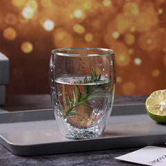 Kuber Industries 6 Pcs Star Sequin Glasses | Double Walled Borosilicate Glass | High Thermal Resistance | Microwave & Dishwasher Safe | 450 ML | Pack of 3 | Transparent