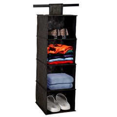 Heart Home Shoe Rack|4 Shelf Foldable Storage Rack|Clothes Hanging Organizer|Shoe Storage Organizer|Closet Organizer with Velcro|Shoe Rack Golden-Dot|Black