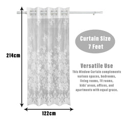 Heart Home Door Curtain|Darkening Door Curtains|Premium Drapes for Bedroom|Sheer Curtain with 8 Rings|Parda for Living Room|Net Frill Door Curtain|7 Ft|SY27|White