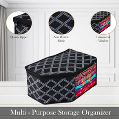 Heart Home Blouse Cover | Clothes Storage Bag | Zipper Wardrobe Organizers | Non-Woven Clothes Organiser | Side Transparent Blouse Organizer | Check-Design | Pack of 12 | Black