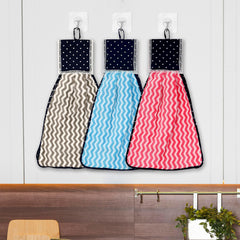 Kuber Industries Napkin | Washbasin Hanging Napkin | Kitchen Towel with Ties | Napkin for Kitchen | Zig Zag Napkin for Bathroom | Hand Towel for Kitchen | Pack of 3 | Multi