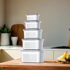Kuber Industries 25 Pcs Food Containers | Storage Box for Fridge | Vegetable Fruit Boxes | Refrigerator Storage Box | Containers With Lid | Handheld Strainer Basket | HXP00742 | Transparent|Pack of 5