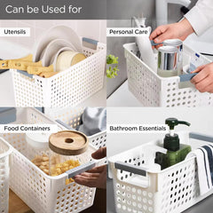 Urbane Home Shelf Baskets 17.5 cm Height | Plastic Storage Basket for Kitchen Fruits Vegetables Toys | Multipurpose Utlility | Attractive Design | White