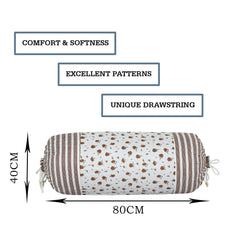 Kuber Industries Bolster Covers | Cotton Bolster Cover Set | Diwan Bolster Cover Set | Bolster Pillow Cover | Brown Flower Masand Cover | 16x32 Inch | Pack of 4 | White