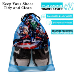Heart Home Marvel Avengers Shoe Cover | Travel Shoe Storage Bags | Polyester Storage Bag | Drawstring Shoe Cover | Shoe Organizer with Clear window | Pack of 6 | Multi