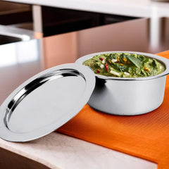 Heart Home 2.1L Stainless Steel Tope Set/Vessels for Cooking with Lid | Induction Safe Heavy Duty Gauge Boiling & Cooking Patila/Topiya/Bhagona Steel Utensils for Kitchen | Silver