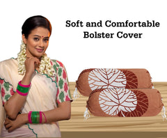 Kuber Industries Flower Printed Bolster Cover|Ideal 16x32 Inch Size|Soft & Smooth Cotton|Deewan Round Pillow Cover|Pack of 2 (Brown)-44KM0136