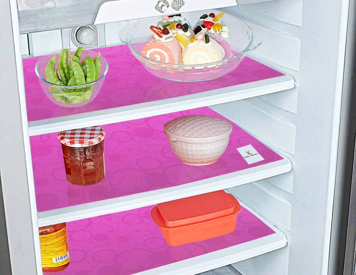 Kuber Industries Circle Design 4 Pieces PVC Refrigerator/Fridge Multipurpose Drawer Mat Set(Pink)-CTKTC032308