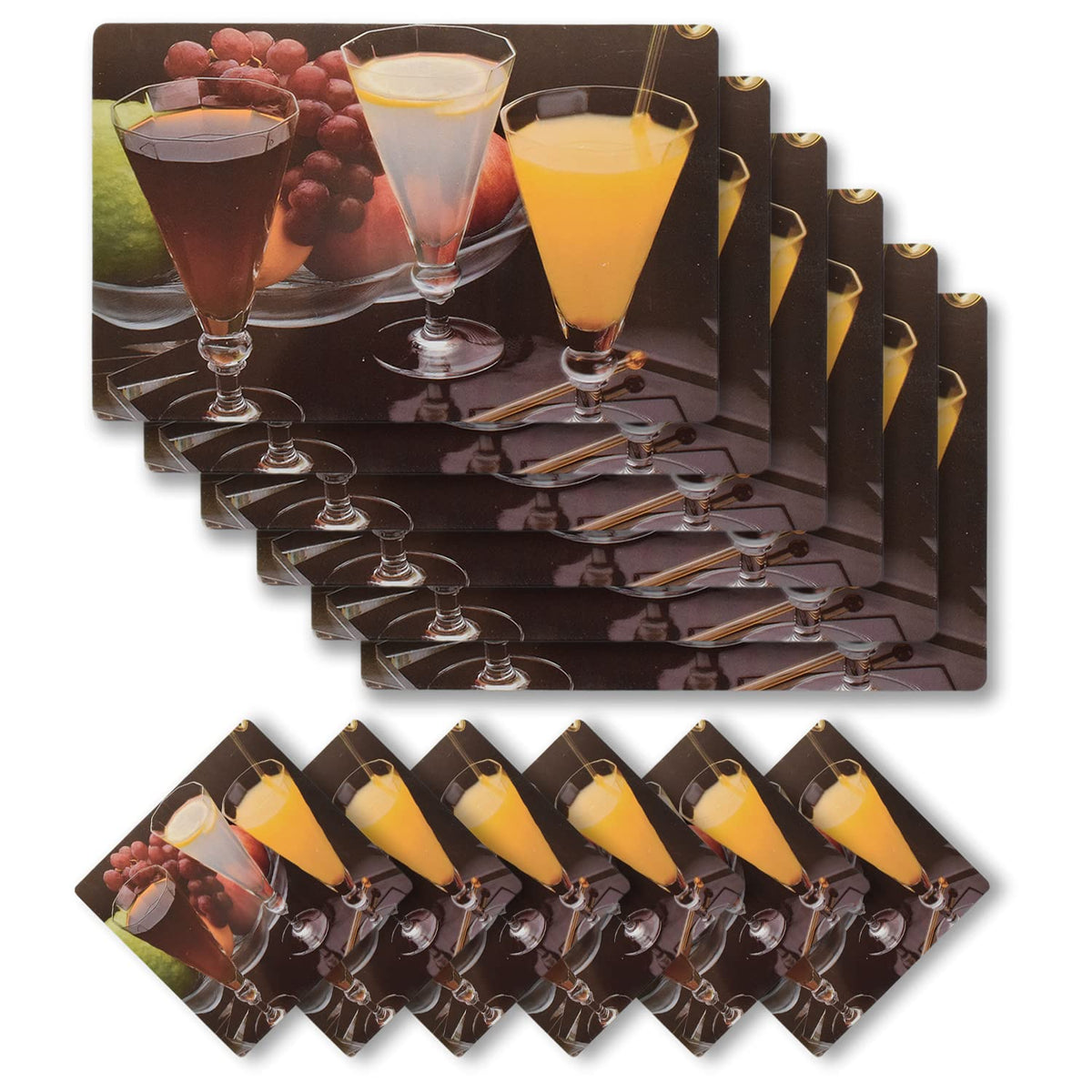 Kuber Industries Juice Glass Print PVC Table Mats/Placemat with 6 Coasters for Kitchen, Dining Table Set of 6 (Brown) 54KM4380