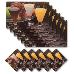 Kuber Industries Juice Glass Print PVC Table Mats/Placemat with 6 Coasters for Kitchen, Dining Table Set of 6 (Brown) 54KM4380