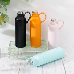 Kuber Industries Pack of 2 Vacuum Insulated Water Bottle | Stainless Steel Sipper Bottle with Handle | Hot & Cold Water Bottle | Leakproof, BPA Free, Rustproof | 500 ML | Black
