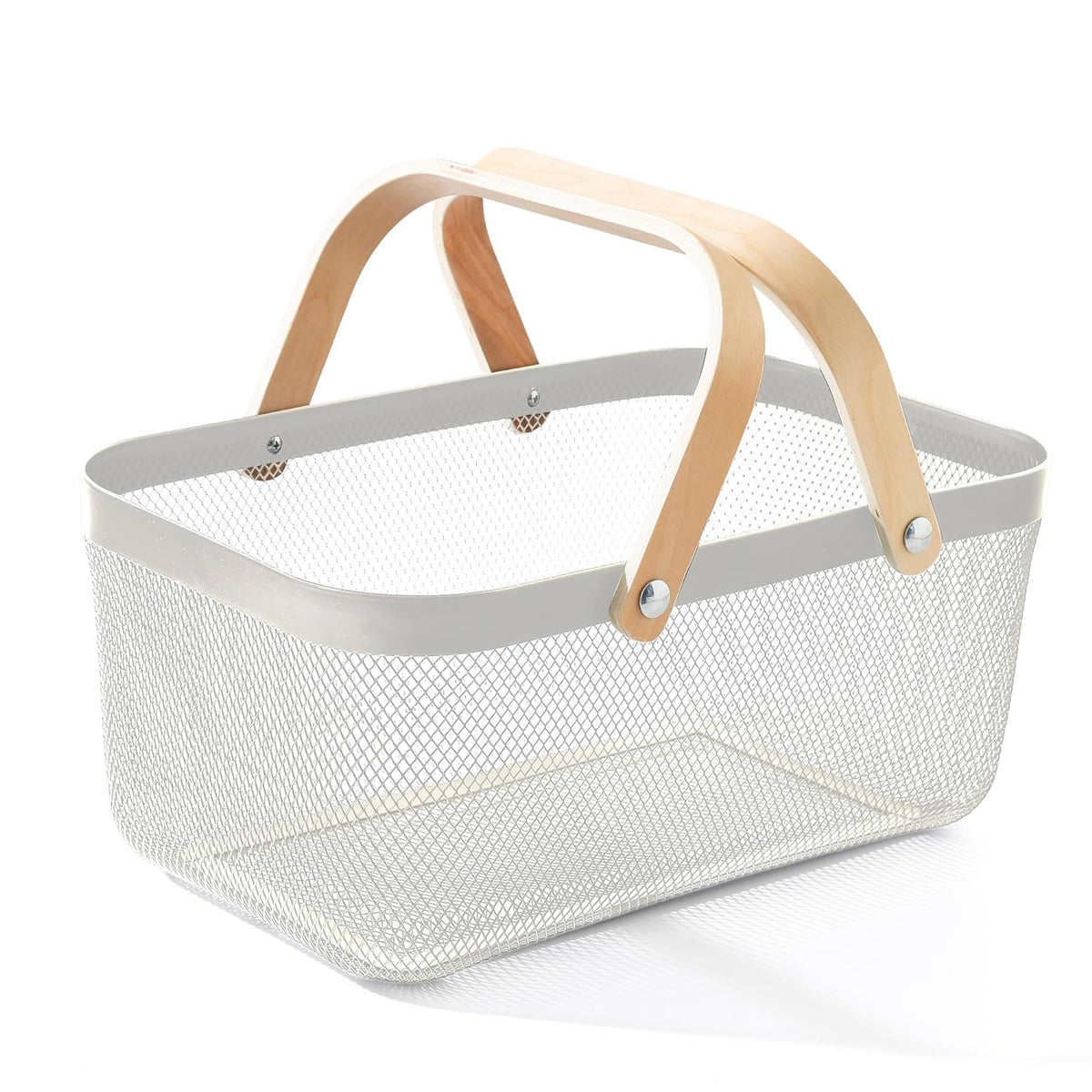 Urbane Home Metal Mesh Basket for Storage with wooden handle| 720gm | Fruit Basket and Vegetable Basket for Kitchen | Kitchen Organizer | Baskets for Organizing Home | White | Multipurpose |
