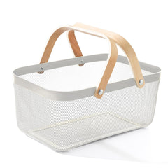 Urbane Home Metal Mesh Basket for Storage with wooden handle| 720gm | Fruit Basket and Vegetable Basket for Kitchen | Kitchen Organizer | Baskets for Organizing Home | White | Multipurpose |
