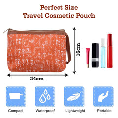 Heart Home Toiletry Pouch|Warli Print Travel Cosmetic Pouch|Canvas Waterproof Makeup Pouch with Handle|Pack of 2 (Orange)