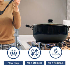 Heart Home 2.4L Aluminium Non-Stick Kadai for Cooking with Riveted Bakelite Handle & Lid | Deep Fry Cookware Wok for Kitchen | Kadhai Induction Base for Cooking Chinese | Black