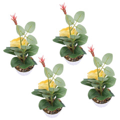 Kuber Industries Artificial Plants for Home Décor|Natural Looking Indoor Fake Plants with Pot|Artificial Flowers for Decoration-Pack of 4 (Yellow)