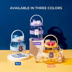 Kuber Industries Pack of 6 Kids Water Bottle With Straw |Cute Teddy Bear Sipper Water Bottle For Kids Boys Girls| Water Bottle with Locking Flip Lid | 1000 ML | Purple | SYZ-7728A