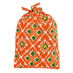 Kuber Industries Potli | Silk Wedding Potli | Drawstring Closure Potli | Wallet Potli | Christmas Gift Potli | Baby Shower Potli | Small-Patola-Print Potli | 5x7 Inch | Pack of 4 | Orange
