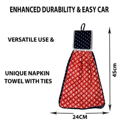 Kuber Industries Napkin | Washbasin Hanging Napkin | Kitchen Towel with Ties | Napkin for Kitchen | Circle Napkin for Bathroom | Hand Towel for Kitchen | Pack of 3 | Red