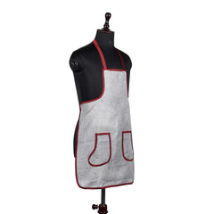 Heart Home Apron | Jute 2 Front Pocket Kitchen Apron | Apron for Restaurent | Apron for Housewife | Chef Apron for Kitchen | Water Resistance Apron | Pack of 3 | Silver