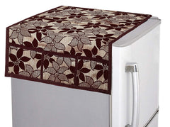 Heart Home Leaf Design Velvet Fridge, Refrigerator, Side by Side, Double Door Top Cover, Protect for Scratches, Waterproof, Wear & Tear and Dust with 6 Utility Side Pockets (Maroon)-HS_38_HEARTH21091
