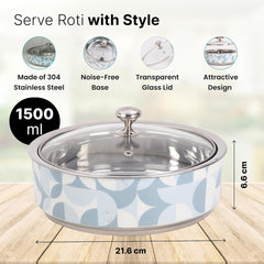 Kuber Industries Pack of 5 Stainless Steel Insulated Hotpot Roti Box with Transparent Glass Lid | 1.5L Chapati Casserole for Dining Table - Light Blue