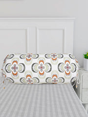 Kuber Industries Bolster Cover | Cotton Masand Pillow Cover | Diwan Round Bolster Pillow Covers | Bolster Cushion Pillow Cover Set | Roll Masand Cover | Green Flower | Pack of 2 | White