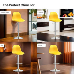 Kuber Industries Revolving Curvy Bar Stool Chair for Kitchen with Footrest & 360 Swivel | 32 inch Height Adjustable High Chair for Breakfast Counter & Cafeteria | High Bar Chair | Yellow