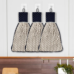 Heart Home Napkin | Washbasin Hanging Napkin | Kitchen Towel with Ties | Napkin for Kitchen | Zig Zag Napkin for Bathroom | Hand Towel for Kitchen | Pack of 3 | Gray
