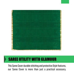 Heart Home Saree Cover | Clothes Storage Bag | Single Packing Saree with Velcro | Wardrobe Organizer | Cloth Stoarge Organizer | Check Jama Brooch-Design | Pack of 12 | Green