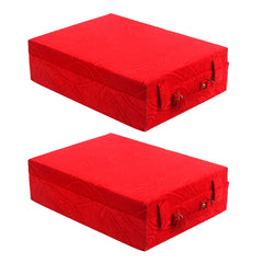 Kuber Industries Floral Design Wooden 2 Piece Four Rod Velvet Bangle Storage Box (Red) - CTKTC22723