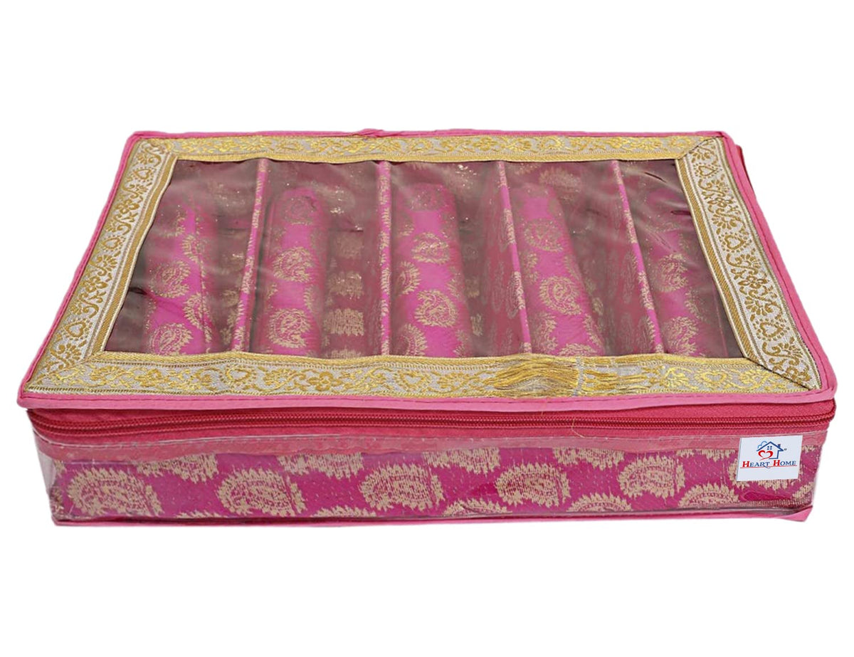 Heart Home Carry Design Laminated 4 Rod Box, Organizer For Bangle, Watches, Bracelets, Jewellery With Tranasparent Top (Pink)-47HH0110