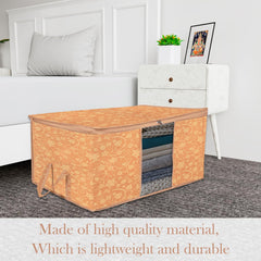 Heart Home Underbed Storage Bag | Clothes Storage Organizer | Blanket Cover with Clear Window | Zipper Closure & Handle Cloth Organizer | New Flower-Design | Large | Pack of 2 | Brown