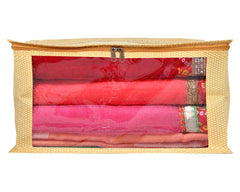 Heart Home Doli Printed Non-woven Foldable Saree Cover/Clothes Storage Bag/Wardrobe Organizer With Transparent Window- Pack of 2 (Gold)-50HH01359