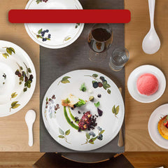 Heart Home 40 Pieces Round Melamine Microwave & Dishwasher Safe Dinnerware Kitchen Crockery Set | Glossy Dinner Sets & Kitchen Set for Home | Deluxe Blueberry Floral - White