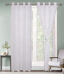 Kuber Industries Flower Design 7 Feet Door Curtain for Living Room, Bed Room, Kids Room with 8 Eyelet Pack of 2 (White) 54KM3940