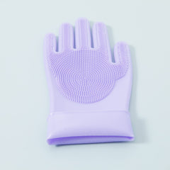 Kuber Industries Multi-Purpose Silicon Gloves For Kitchen Cleaning, Pet Grooming & Gardening|Reusable Gardening Gloves|Heat Resistant For Better Protection|Purple,Pack of2