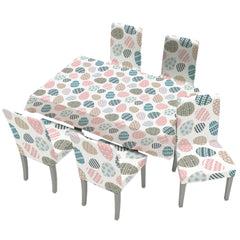 Heart Home Set of 7 Waterproof & Oil Repellent Dining Table Chair Cover 6 Seater Full Set | Washable & Dustproof Table & Seat Cover Protector Slipcover Cloth | Easter Egg Pattern